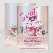 Boho floral Girly cupcake Roos gouden glitterij Kaart (Voorkant / Achterkant)