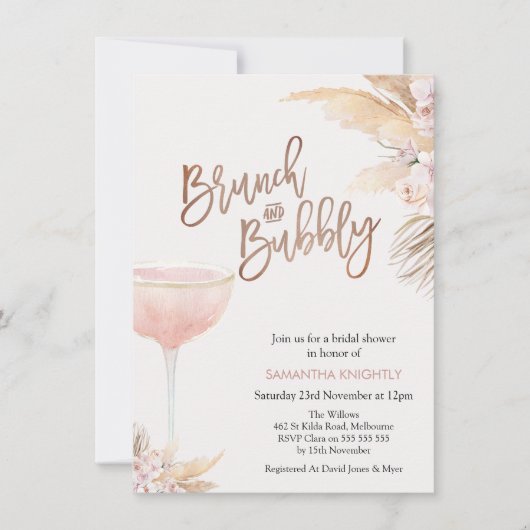 Boho Floral Glass Brunch Bubbly Vrijgezellenfeest Kaart (Voorkant)