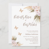 Boho Floral Glitter Butterfly Kisses Baby shower Kaart (Voorkant)
