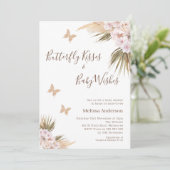 Boho Floral Glitter Butterfly Kisses Baby shower Kaart (Staand voorkant)