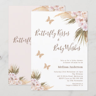 Boho Floral Glitter Butterfly Kisses Baby shower Kaart