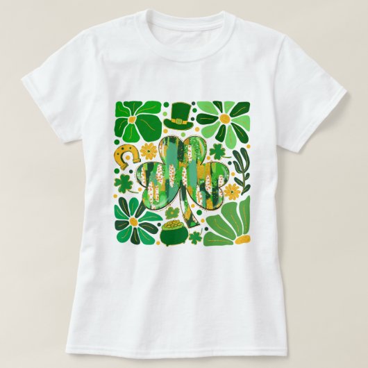 Boho Floral Glitter St Patrick Day Shamrock T-shirt (Design voorkant)