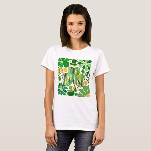 Boho Floral Glitter St Patrick Day Shamrock T-shirt (Voorkant volledig)