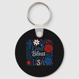 Boho Floral God zegene de VS 4 juli Bloem G Sleutelhanger
