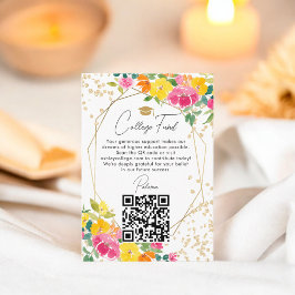 Boho Floral Gold Afstuderen QR College Fund Informatiekaartje