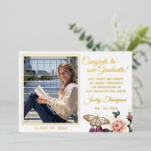 Boho Floral Gold Foil Afstuderen Aankondiging (Staand Voorkant)