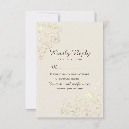 Boho Floral Gold Wedding RSVP Kaartje (Voorkant)