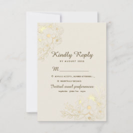Boho Floral Gold Wedding RSVP Kaartje