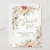 Boho Floral Goud Geometrische Bladerbruiloft Save The Date (Voorkant)