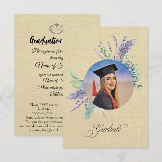 Boho Floral Graduation Party Invite Enclosure Kaart (Voorkant / Achterkant)