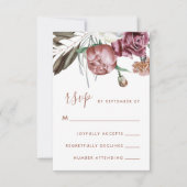 Boho Floral Green Modern Script Wedding RSVP Kaartje (Voorkant)