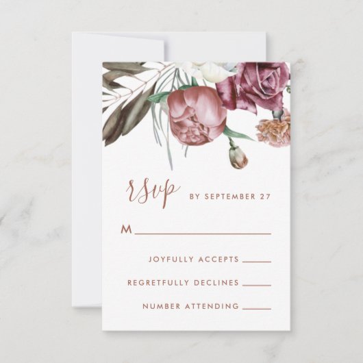 Boho Floral Green Modern Script Wedding RSVP Kaartje (Voorkant)