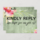 Boho Floral Green Rustic Wood Song Request RSVP Briefkaart (Voorkant / Achterkant)