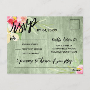 Boho Floral Green Rustic Wood Song Request RSVP Briefkaart