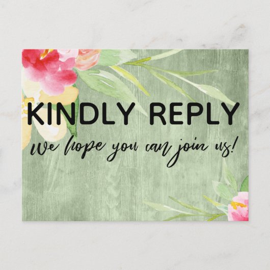 Boho Floral Green Rustic Wood Song Request RSVP Briefkaart (Voorkant)