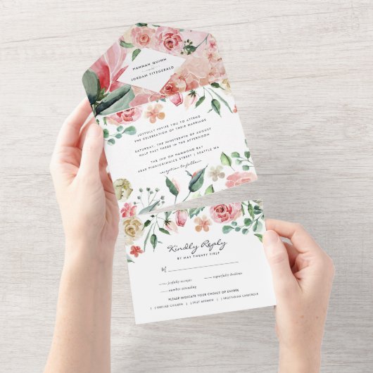 Boho Floral Greenery Botanical Weddenschap All In One Uitnodiging (Afscheurbaar)
