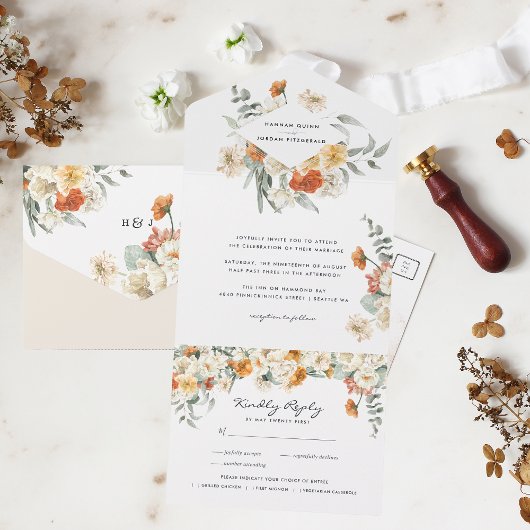 Boho Floral Greenery Botanical Wedding All In One Uitnodiging
