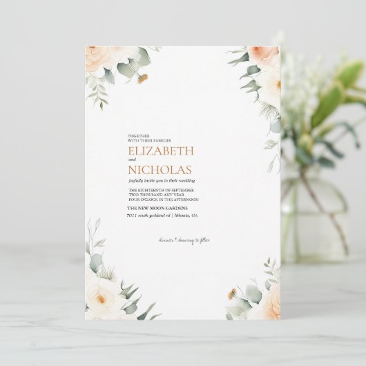 Boho Floral Greenery Botanische bruiloft uitnodigi Kaart (Staand voorkant)