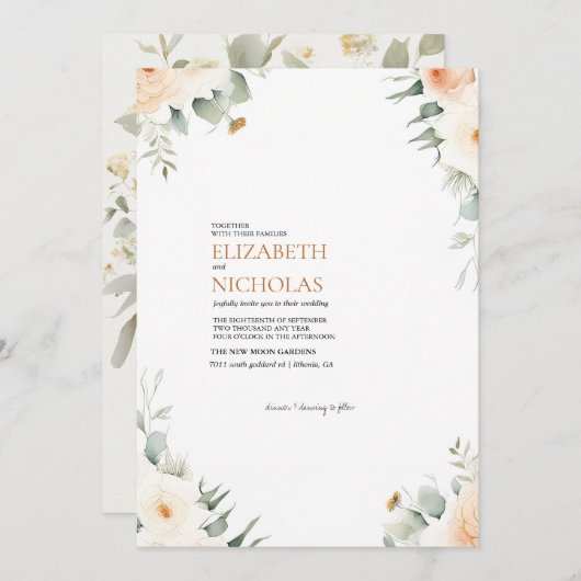 Boho Floral Greenery Botanische bruiloft uitnodigi Kaart (Voorkant / Achterkant)