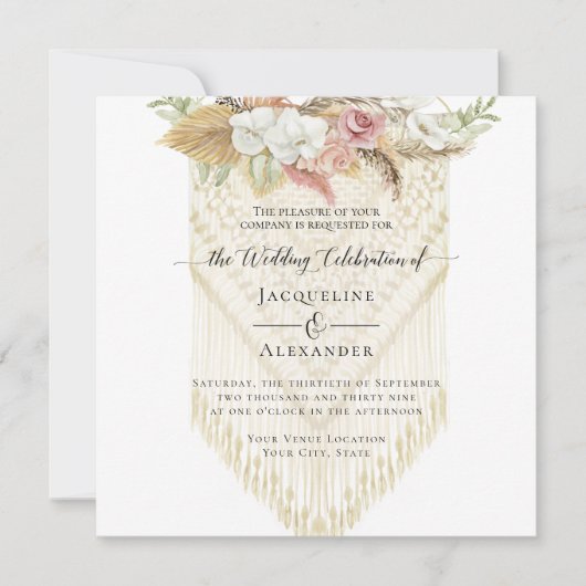 BOHO Floral Greenery Pampas Grass Blush Wedding Kaart (Voorkant)