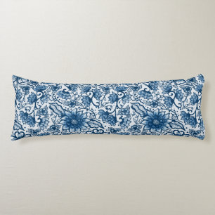 Boho Floral Grote bloemen Klassiek blauw Lichaamskussen