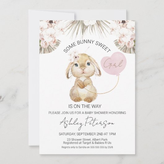 Boho Floral Heart Balloon Bunny Baby shower Kaart (Voorkant)