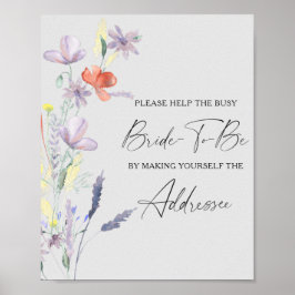 Boho Floral help de drukke bruid Adres Poster