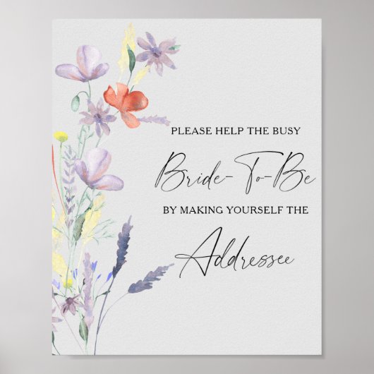Boho Floral help de drukke bruid Adres Poster (Voorkant)
