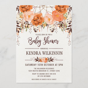 Boho Floral Herfst Baby shower Uitnodiging Rustiek