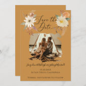 BOHO Floral Herfst Foliage Mustard Gold Earthy Fot Save The Date (Voorkant / Achterkant)