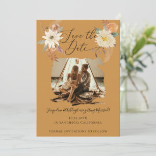 BOHO Floral Herfst Foliage Mustard Gold Earthy Fot Save The Date