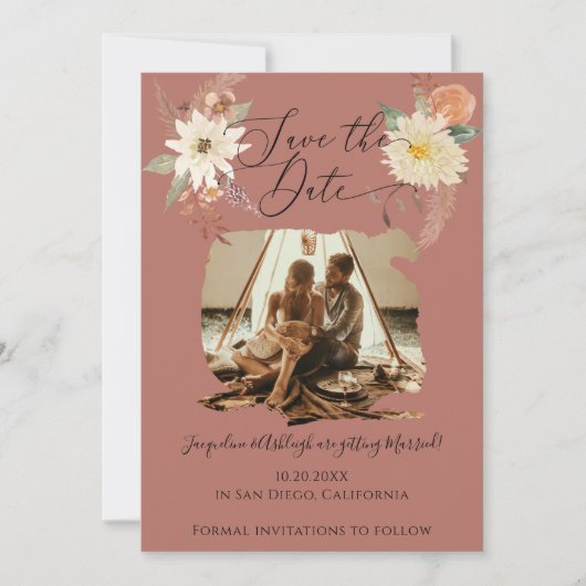 BOHO Floral Herfst Foliage Waterverf Earthy Foto Save The Date (Voorkant)