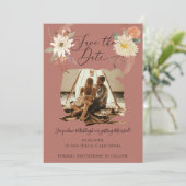 BOHO Floral Herfst Foliage Waterverf Earthy Foto Save The Date (Staand voorkant)