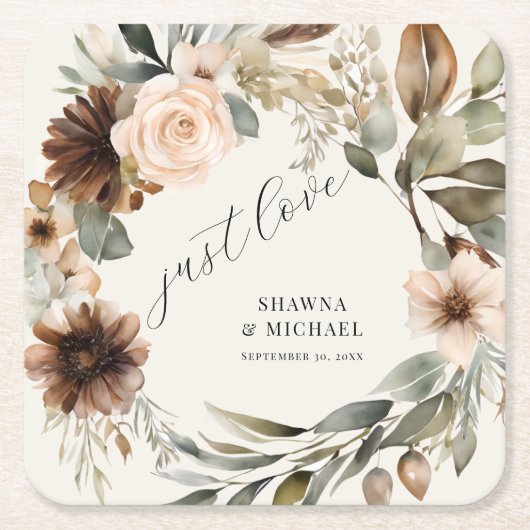 BOHO Floral Herfst herfstgebladerte gedempte bruil Kartonnen Onderzetters (Voorkant)