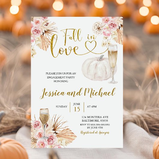 Boho Floral Herfst In Love Pumpkin Engagement Part Kaart