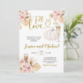 Boho Floral Herfst In Love Pumpkin Engagement Part Kaart (Staand voorkant)