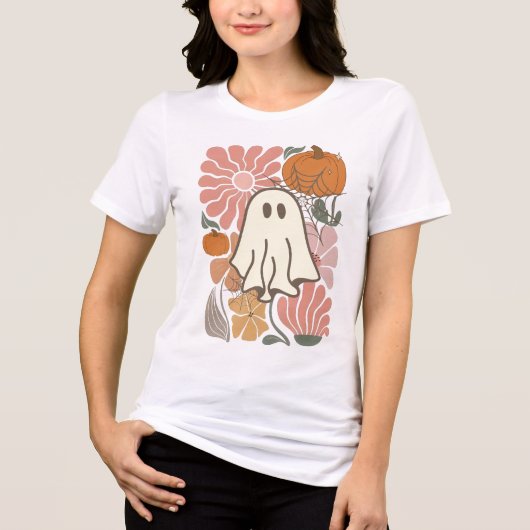 Boho Floral Herfst Pink Ghost Tri-Blend Shirt (Voorkant)