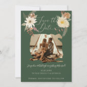 BOHO Floral Herfst Waterverf Forest Green Save The Date (Voorkant)