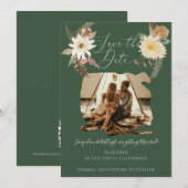 BOHO Floral Herfst Waterverf Forest Green Save The Date (Voorkant / Achterkant)