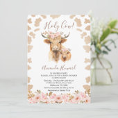 Boho Floral Highland Heilige Koe Baby shower Kaart (Staand voorkant)