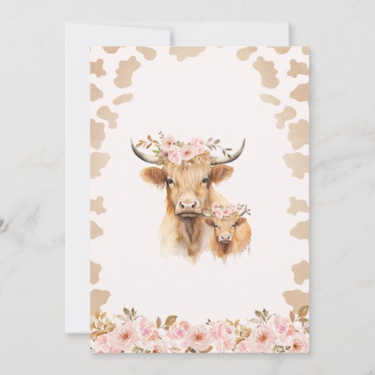 Boho Floral Highland Heilige Koe Baby shower Kaart (Achterkant)