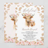 Boho Floral Highland Heilige Koe Baby shower Kaart (Voorkant / Achterkant)