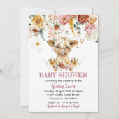 Boho Floral Highland Koe Baby shower Invite Kaart (Voorkant)