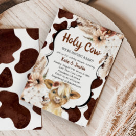 Boho Floral Highland Koe Baby shower Kaart
