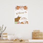 Boho Floral Highland Koe Baby shower Welkom Poster (Keuken)