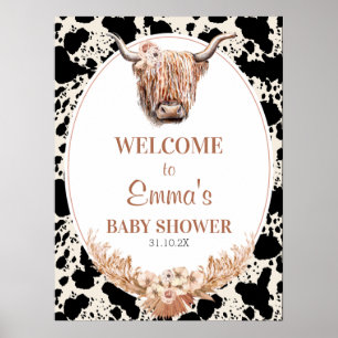 Boho Floral Highland Koe Baby shower Welkomstteken Poster