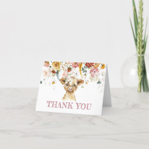 Boho Floral Highland Koe bedankje Bedankkaart