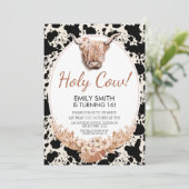 Boho Floral Highland Koe Birthday Uitnodiging (Staand voorkant)