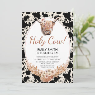 Boho Floral Highland Koe Birthday Uitnodiging