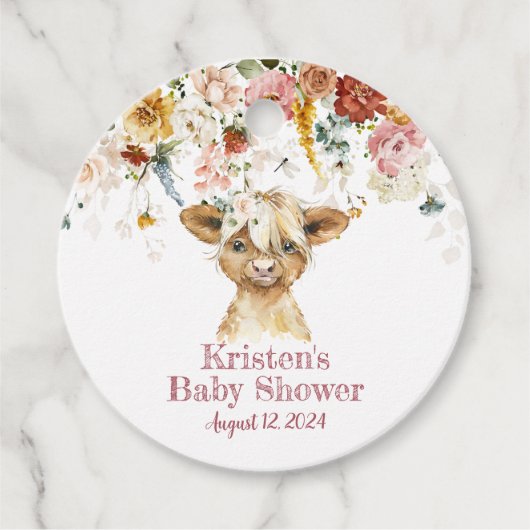 Boho Floral Highland Koe cadeau Bedankjes Labels (Voorkant)